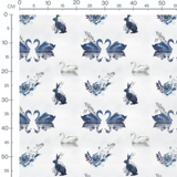 Tissu - Cygnes et lapin bleus
