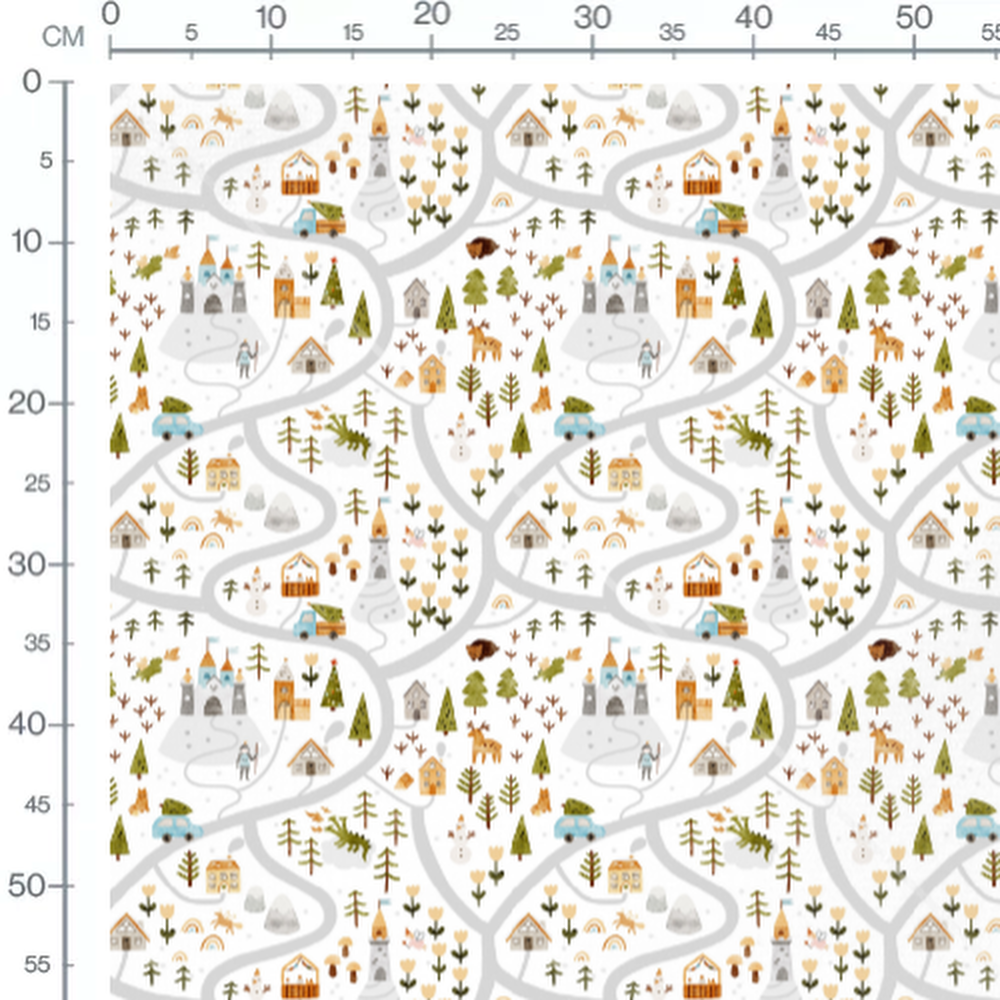 Tissu - Dragons et châteaux colorés