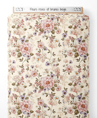 Tissu - Fleurs roses et brunes beige