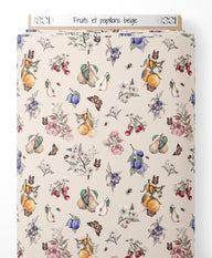 Tissu - Fruits et papillons beige