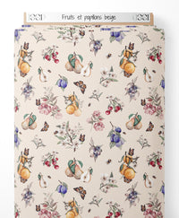 Tissu - Fruits et papillons beige