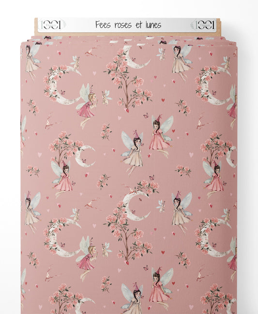 Tissu - Fées roses et lunes