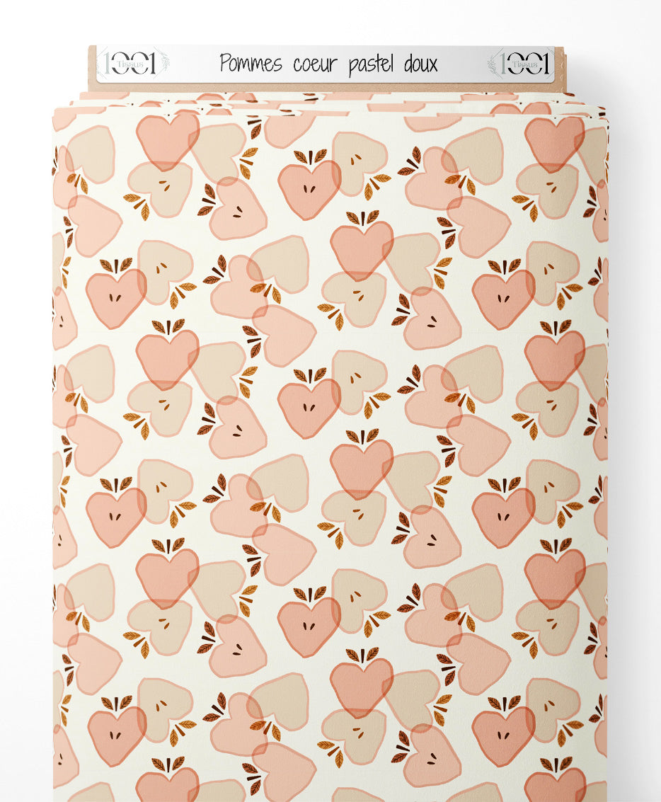 Tissu - Pommes cœur pastel doux