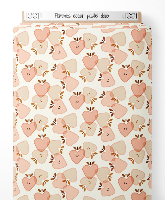 Tissu - Pommes cœur pastel doux