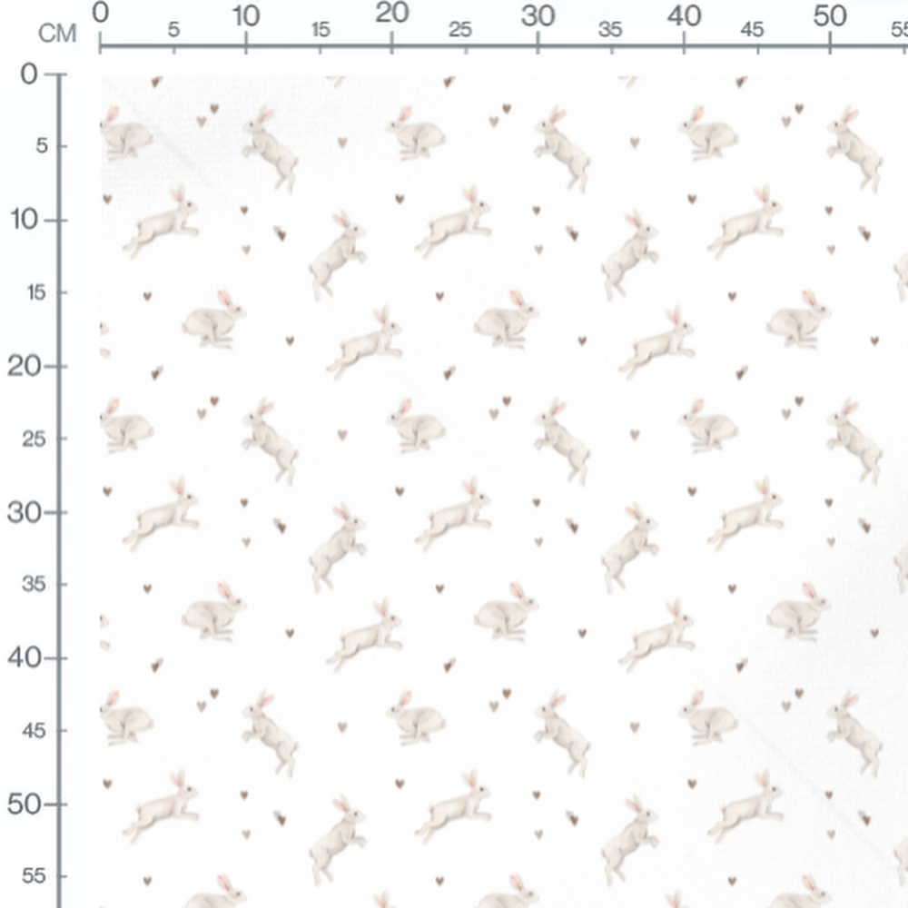 Tissu - Lapins gris et cœurs beige