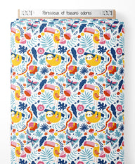 Tissu - Paresseux et toucans colorés