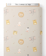 Tissu - Têtes d'animaux sur beige