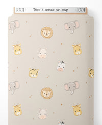 Tissu - Têtes d'animaux sur beige