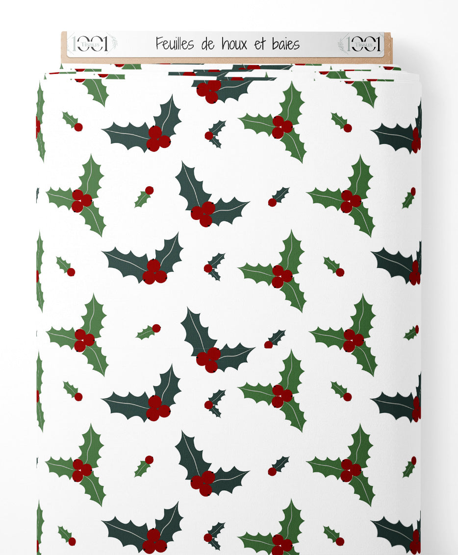Tissu - Feuilles de houx et baies