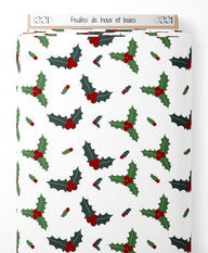 Tissu - Feuilles de houx et baies