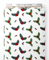 Tissu - Feuilles de houx et baies