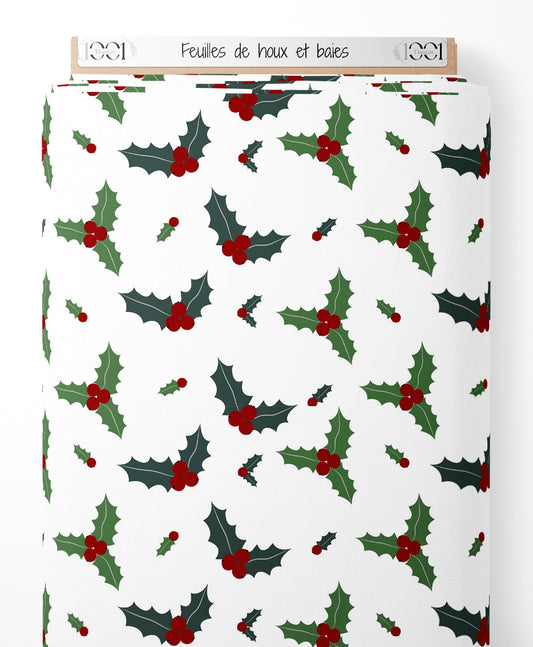 Tissu - Feuilles de houx et baies