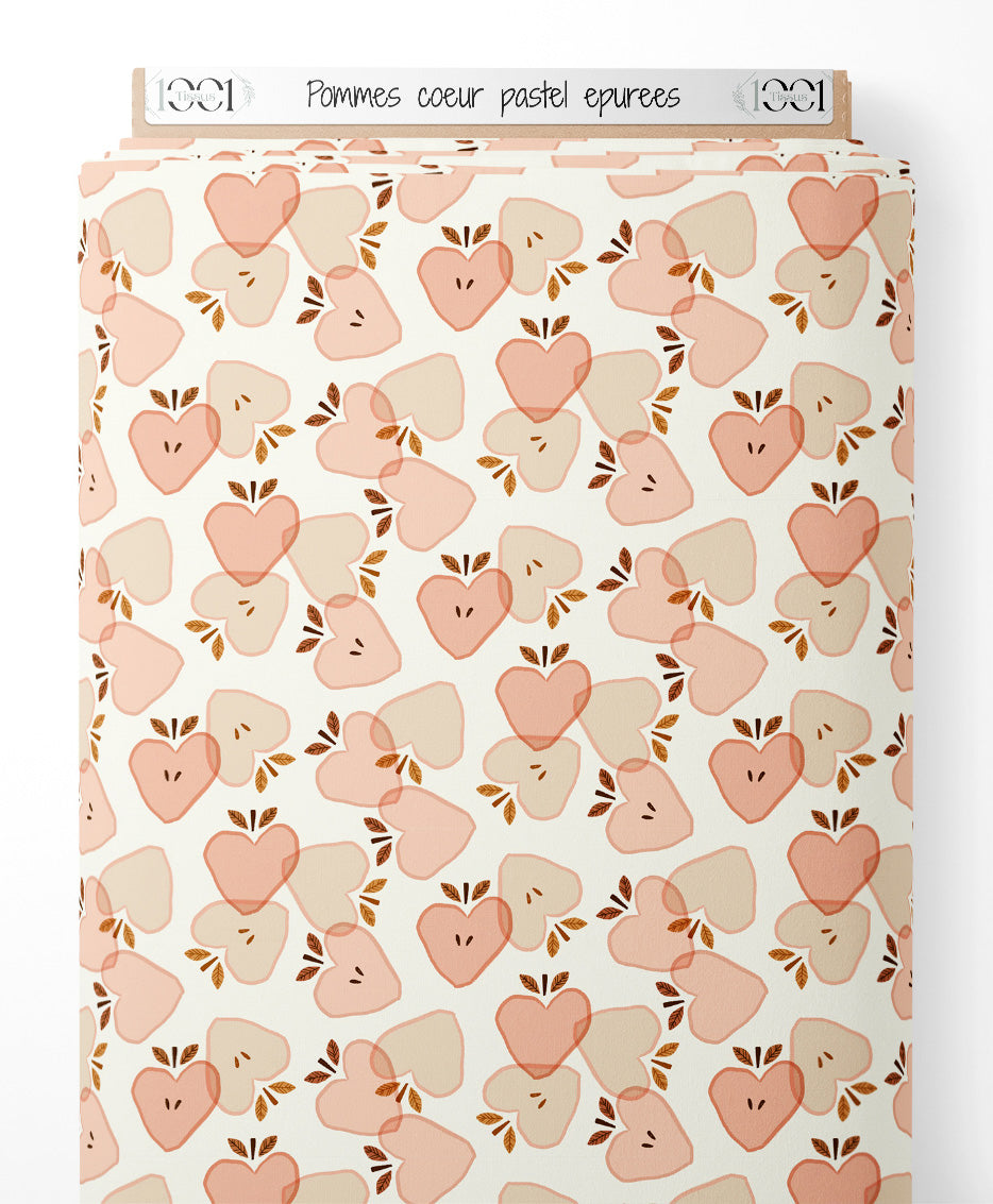 Tissu - Pommes cœur pastel épurées