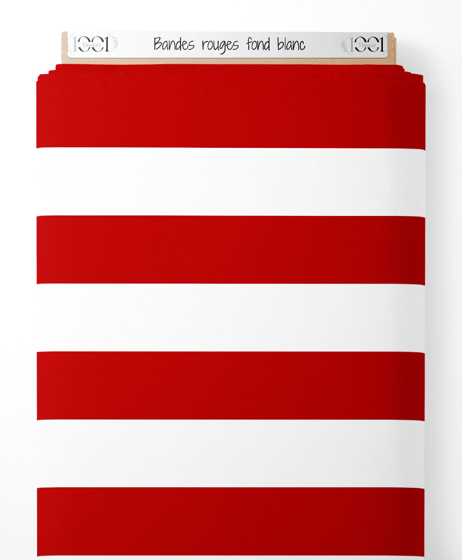 Tissu - Bandes rouges sur fond blanc