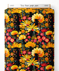 Tissu - fleurs jungle jaune