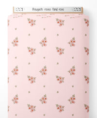 Tissu - Bouquets roses sur fond rose