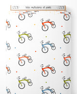 Tissu - Vélos multicolores et points