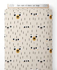 Tissu - Ours noirs et blancs sur beige