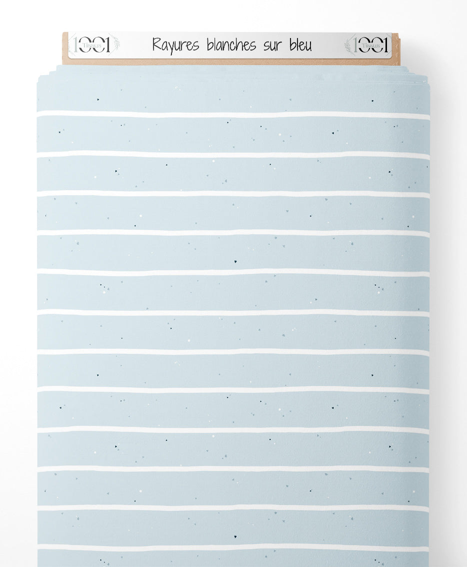 Tissu - Rayures blanches sur bleu