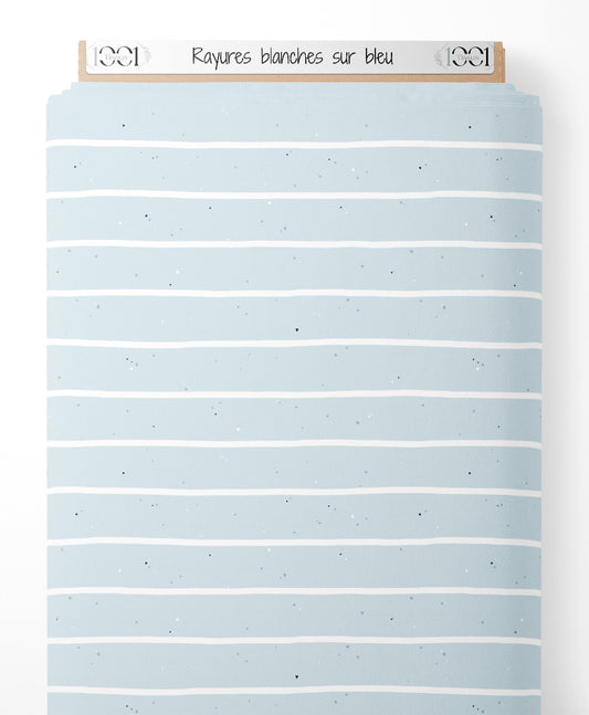 Tissu - Rayures blanches sur bleu