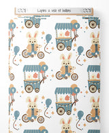 Tissu - Lapins à vélo et ballons