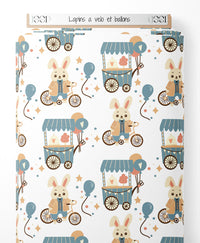 Tissu - Lapins à vélo et ballons