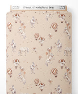 Tissu - Chevaux et montgolfières beige