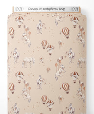 Tissu - Chevaux et montgolfières beige