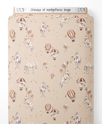 Tissu - Chevaux et montgolfières beige