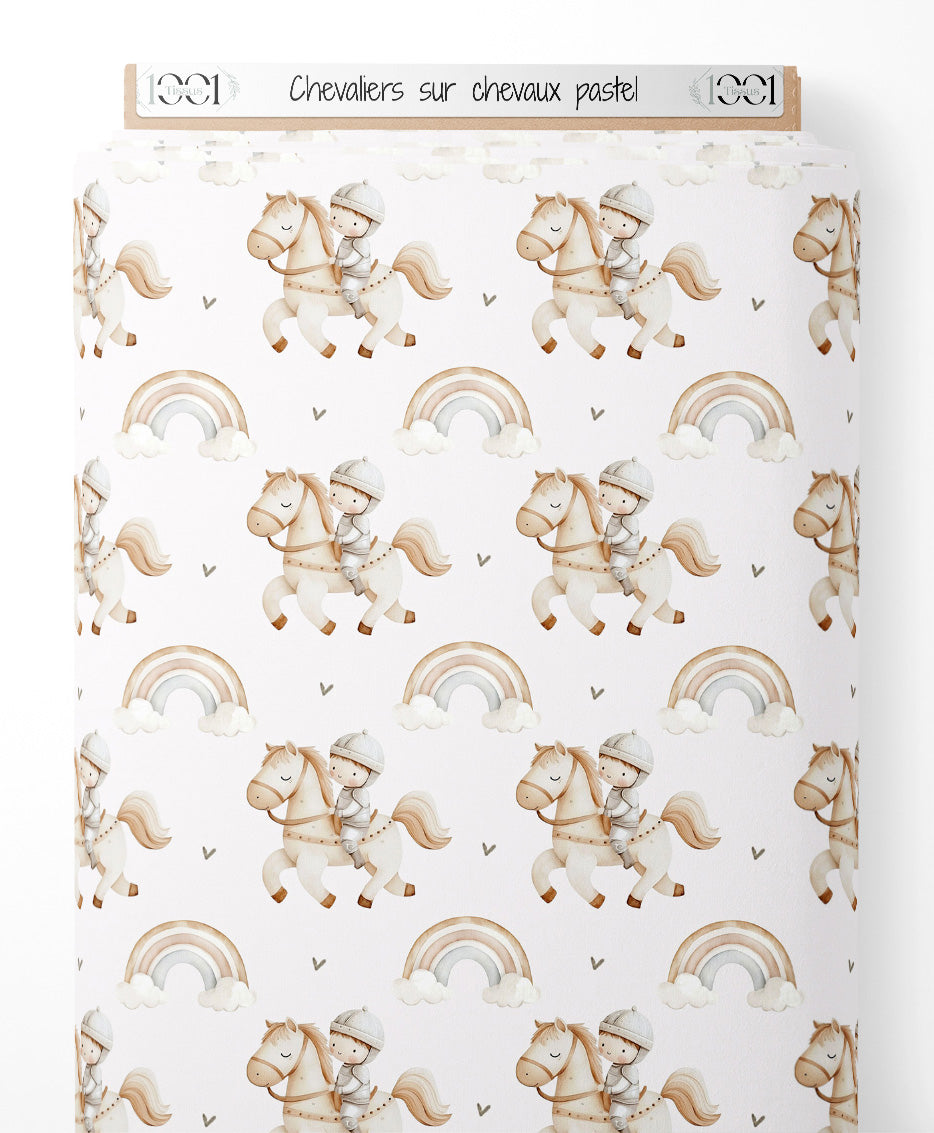 Tissu - Chevaliers sur chevaux pastel