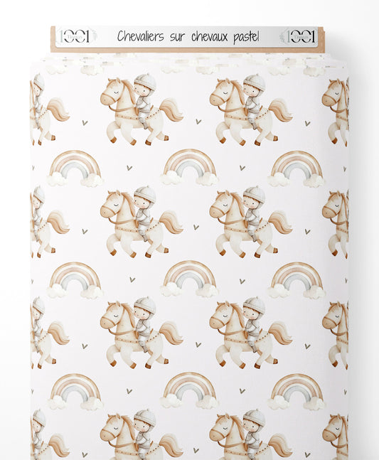 Tissu - Chevaliers sur chevaux pastel