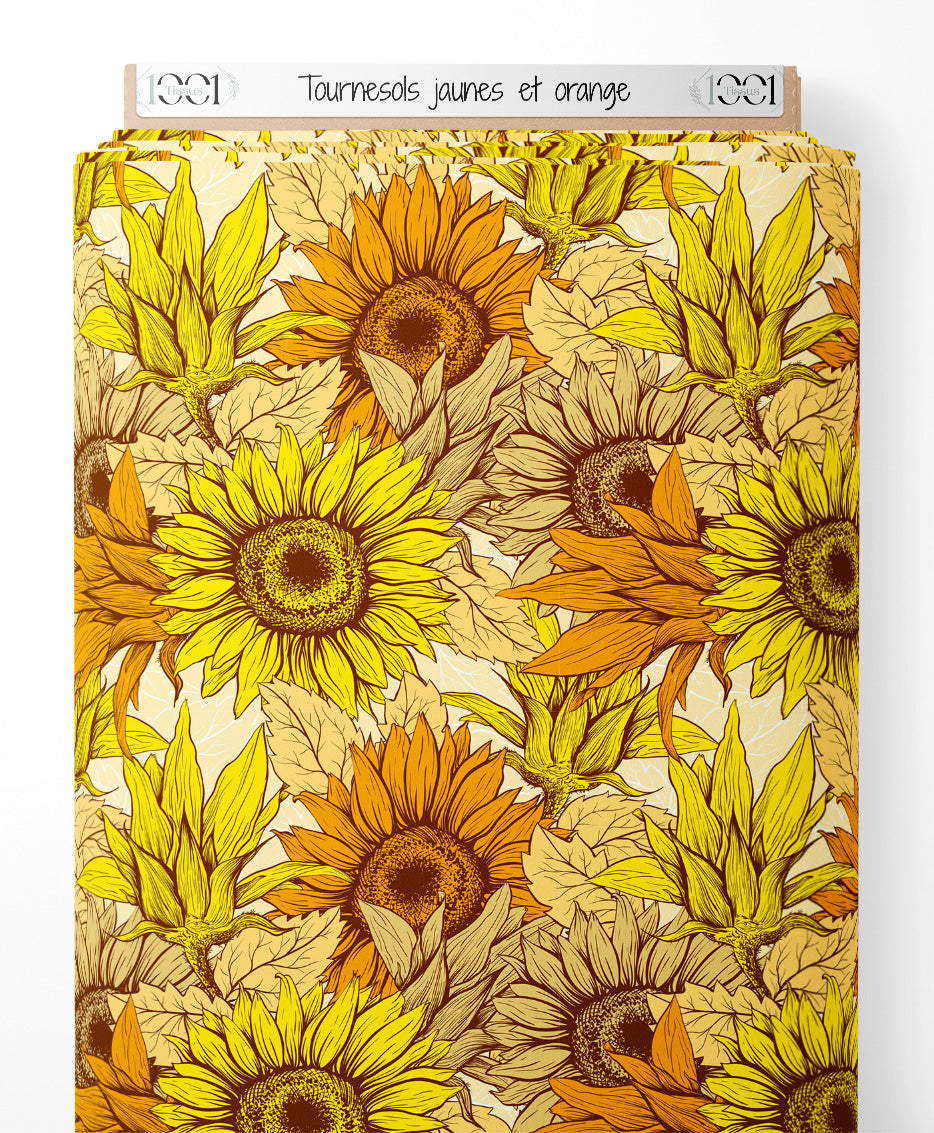 Tissu - Tournesols jaunes et orange