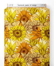 Tissu - Tournesols jaunes et orange