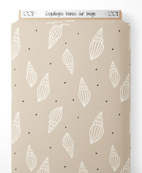 Tissu - Coquillages blancs sur beige
