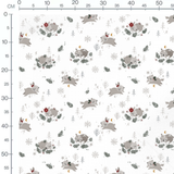 Tissu - Lapins gris et flocons