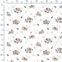 Tissu - Lapins gris et flocons