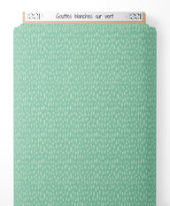 Tissu - Gouttes blanches sur vert