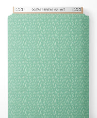 Tissu - Gouttes blanches sur vert