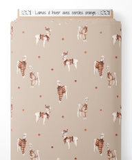 Tissu - Lamas d'hiver avec cercles orange