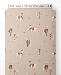 Tissu - Lamas d'hiver avec cercles orange