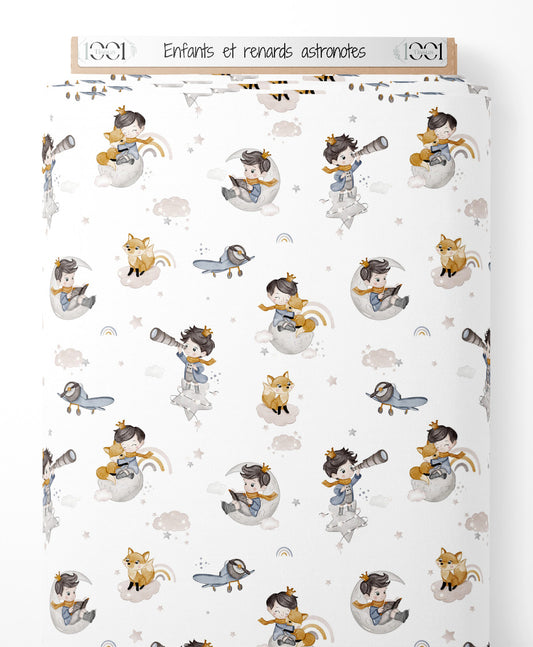 Tissu - Enfants et renards astronotes