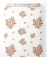Tissu - Fleurs roses et baies rouges 3 2
