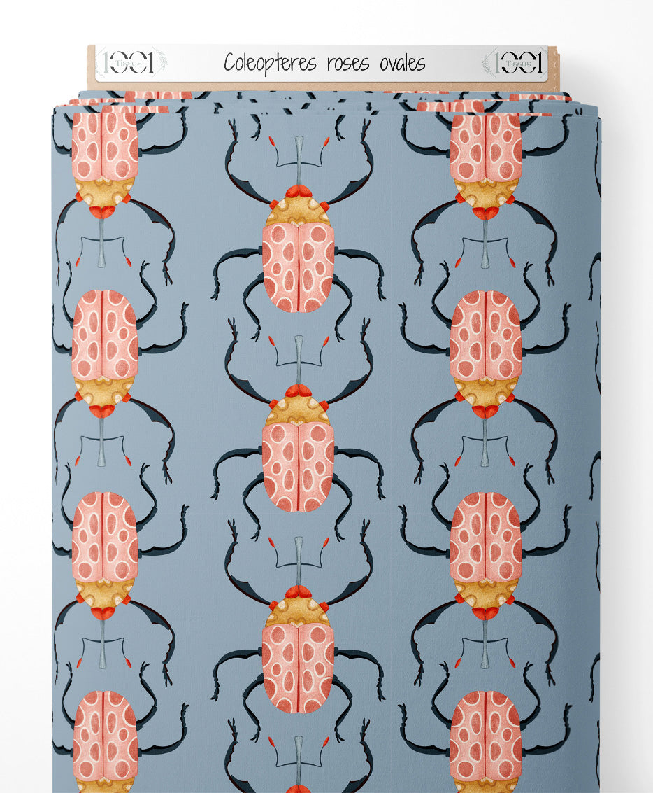 Tissu - Coléoptères roses ovales