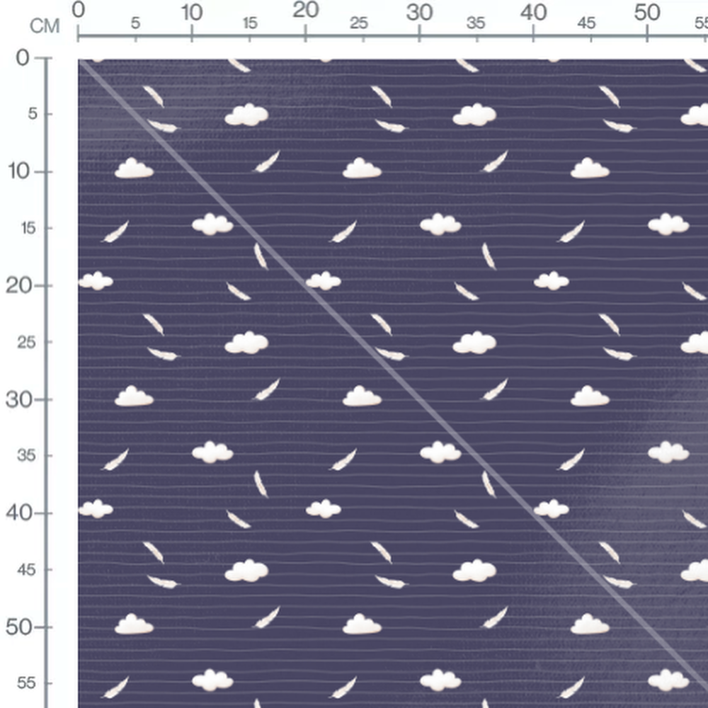 Tissu - Nuages et plumes sur bleu