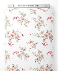 Tissu - Roses roses et baies rouges