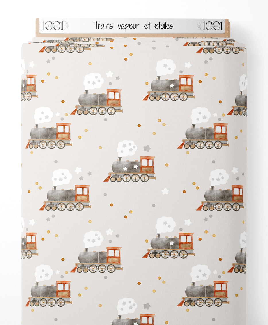 Tissu - Trains vapeur et étoiles