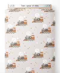 Tissu - Trains vapeur et étoiles