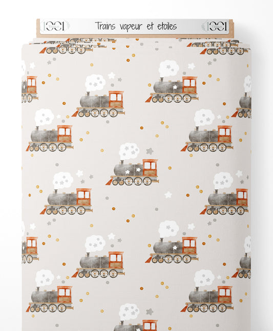 Tissu - Trains vapeur et étoiles