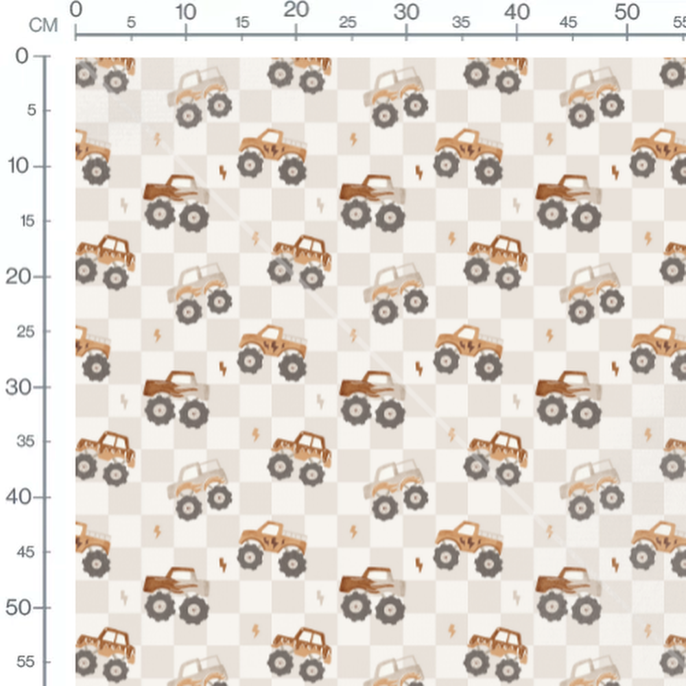 Tissu - Camions monstres marron et beige