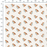Tissu - Petits oiseaux marron et bleu